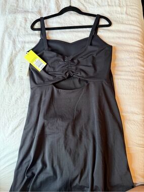 Black Cutout Tank Dress with Ruched Bust